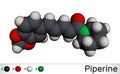 Piperine, C17H19NO3 molecule. It is alkaloid isolated from the plant Piper nigrum. It has role as plant metabolite, food component Royalty Free Stock Photo