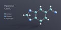 piperonal molecule 3d rendering, flat molecular structure with chemical formula and atoms color coding