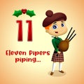 The 12 Days of Christmas - 11Th Day - Eleven Pipers Piping Royalty Free Stock Photo
