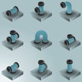 Pipes color gradient isometric icons