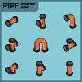 Pipes color outline isometric icons