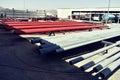 Pipes for fire fighting system and extinguishing water lines in industrial building. painted steel pipes
