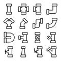 Pipes and Fittings Icons Set. Lineart Style. Vector Royalty Free Stock Photo