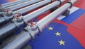 Pipes of gas or oil from Russia to European Union. Sanctions concept. 3D rendered illustration. Royalty Free Stock Photo