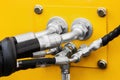 Pipes and the hydraulic system of the tractor or excavator Royalty Free Stock Photo