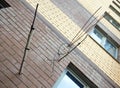 Pipes for installing air conditioning coming out of the wall of a new house Royalty Free Stock Photo