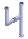 Pipes isometric. Pipe tube for water. Plumbing construction pipeline with serviceable element. 3d industrial water