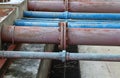 Pipes joints and rusty water plumbing steel industrial Royalty Free Stock Photo