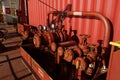 Pipes and manifolds for bunkering to supply of diesel or heavy fuel to fuel tanks of container vessel situated on main deck.