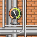 Pipes and manometer in a boiler room.