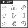 Pipes outline isometric icons