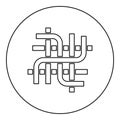 Pipes pipeline plumbing tubes net conduit icon in circle round black color vector illustration image outline contour line thin