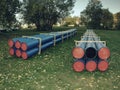 Pipes of PVC large diameter prepared for laying Royalty Free Stock Photo