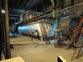 Pipes, steel tubes, steam turbine and equipment at power plant, night scene Royalty Free Stock Photo