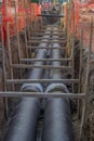 Pipes in trench, industrial pipeline