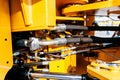Pipes and tubes of the hydraulic system of a modern excavator tr Royalty Free Stock Photo