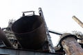 Pipes, tubes, smokestacks, and catwalks of a steel mill industrial site Royalty Free Stock Photo