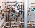 Pipes and valves of heating system Royalty Free Stock Photo