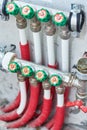 Pipes and valves for hot and cold water in a heating and water supply system Royalty Free Stock Photo