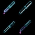 Pipette medical dropper icons set vector neon