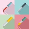 Pipette medical dropper tool icons set, flat style