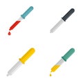 Pipette medical dropper tool icons set, flat style