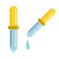 Pipette with orange tip. Cartoon flat illustration. Water and medicine.