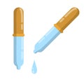 Pipette with orange tip. Cartoon flat illustration. Water and medicine. Eye drops and eyedropper Royalty Free Stock Photo