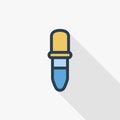 Pipette thin line flat color icon. Linear vector symbol. Colorful long shadow design.