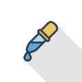 Pipette thin line flat color icon. Linear vector symbol. Colorful long shadow design.