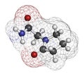 Piracetam nootropic drug molecule. Atoms are represented as spheres with conventional color coding: hydrogen (white), carbon (grey