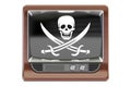 Piracy concept 3D rendering TV set with pirate flag Royalty Free Stock Photo