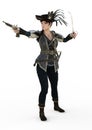 Female pirate with Flintlock pistol. 3D Illustration