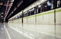 Interior shot of Athens metro station with train and platform. Location, Dimotiko Theatro