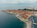 Piran Cape Madona Point, Pier with Boats, Aerial View, Slovenia Royalty Free Stock Photo
