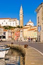 Piran harbor, bell tower and Tartini square in background, Istria