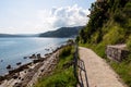 Piran - Scenic walking path between Fiesa and charming coastal town of Piran in Slovenian Istria Royalty Free Stock Photo