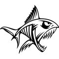 Piranha, aggressive fish - Stylized fish, Fishing logo. Template club emblem. Fishing theme vector illustration.
