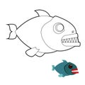 Piranha coloring book. Terrible sea fish with large teeth. Angr Royalty Free Stock Photo