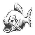 Piranha Fish Black and White Engraving Illustration