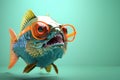 Piranha fish in sunglass shade glasses isolated on solid pastel background
