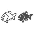 Piranha line and solid icon, ocean concept, aggressive fish predator sign on white background, Piranha icon in outline