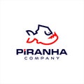 Piranha Logo Design Simple Fish Vector Animal Line Art Style