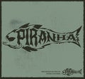 Piranha vector lettering with the shape of a fish, hardcore style grunge emblem