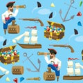 Pirat and Treasure Seamless Pattern