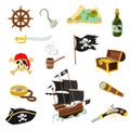 Pirate accessories flat icons set Royalty Free Stock Photo