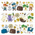 Pirate adventures Pirate party Kindergarten pirate party for children Adventure, treasure, pirates, octopus, whale, ship Royalty Free Stock Photo