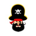 Pirate angry emoji head. Filibuster evil emotion face. Buccaneer