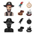 Pirate, bandit, hat, bandage .Pirates set collection icons in cartoon,black style vector symbol stock illustration web.