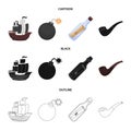 Pirate, bandit, ship, sail .Pirates set collection icons in cartoon,black,outline style vector symbol stock illustration